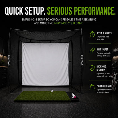 Mobile Golf Simulator Net – 10Ft Compact Practice Net with Steel Frame & Impact Screen – Indoor & Outdoor Golf Training for Backyard, Garage & Home Sim Setup
