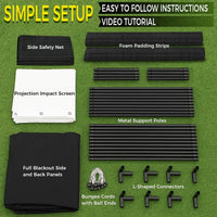 Golf Simulator Enclosure Kit 10 X 8 Ft, 4K-Ready Dual-Layer Projection Impact Screen, Safety Side Netting & Thick Foam Edge Padding for Indoor Home Garage Golf Cage Practice Training