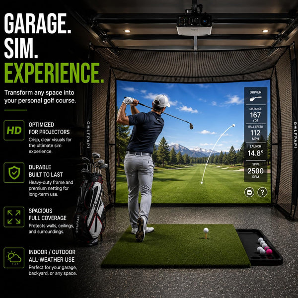 Mobile Golf Simulator Net – 10Ft Compact Practice Net with Steel Frame & Impact Screen – Indoor & Outdoor Golf Training for Backyard, Garage & Home Sim Setup