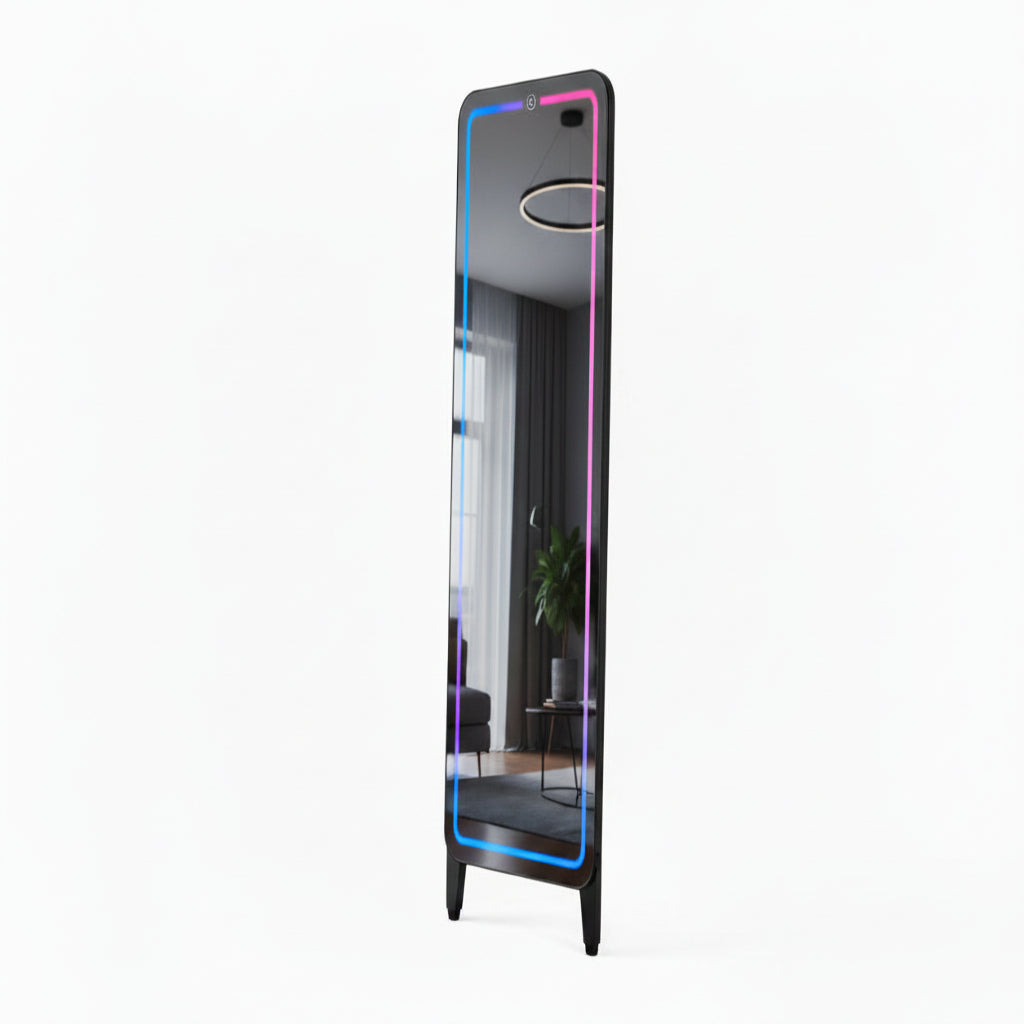 Smart Fitness Mirror for Home Gym Workout, 32" Touchscreen & Open System, No Subscription Fees, Support Fitness Apps, Wall Mount & Free Standing, Can Be Used with Home Workout Equipment