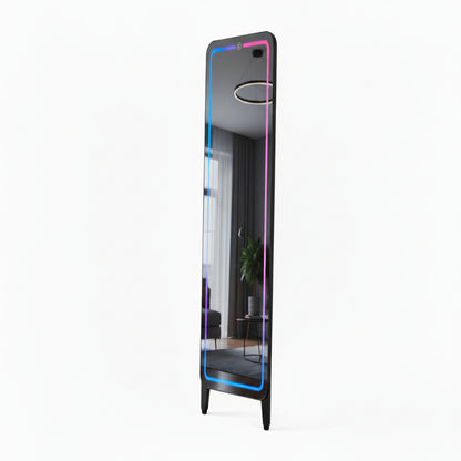 Smart Fitness Mirror for Home Gym Workout, 32" Touchscreen & Open System, No Subscription Fees, Support Fitness Apps, Wall Mount & Free Standing, Can Be Used with Home Workout Equipment