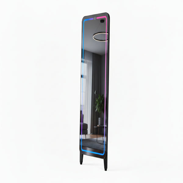 Smart Fitness Mirror for Home Gym Workout, 32" Touchscreen & Open System, No Subscription Fees, Support Fitness Apps, Wall Mount & Free Standing, Can Be Used with Home Workout Equipment