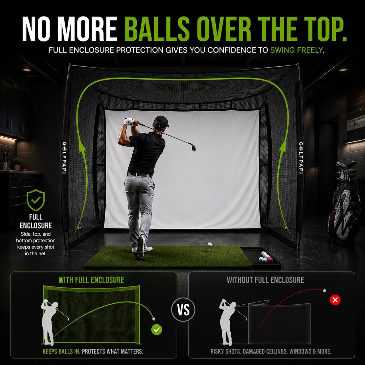 Mobile Golf Simulator Net – 10Ft Compact Practice Net with Steel Frame & Impact Screen – Indoor & Outdoor Golf Training for Backyard, Garage & Home Sim Setup