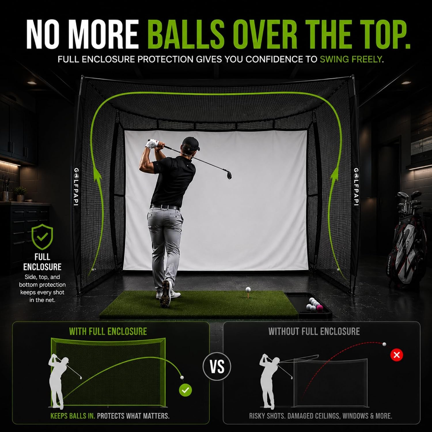 Mobile Golf Simulator Net – 10Ft Compact Practice Net with Steel Frame & Impact Screen – Indoor & Outdoor Golf Training for Backyard, Garage & Home Sim Setup