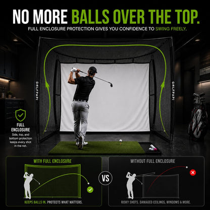 Mobile Golf Simulator Net – 10Ft Compact Practice Net with Steel Frame & Impact Screen – Indoor & Outdoor Golf Training for Backyard, Garage & Home Sim Setup