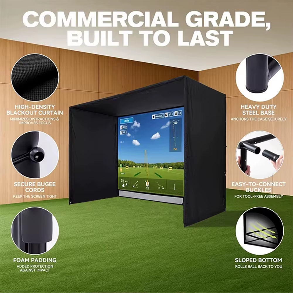 10/12/14Ft Outdoor Golf Training Simulator Cage Sports Practice Golf Simulator Enclosure with Impact Netting and All Poles