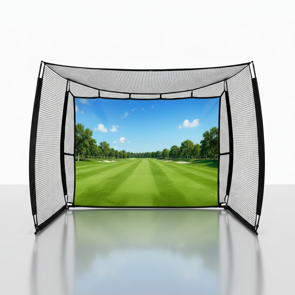 Mobile Golf Simulator Net – 10Ft Compact Practice Net with Steel Frame & Impact Screen – Indoor & Outdoor Golf Training for Backyard, Garage & Home Sim Setup