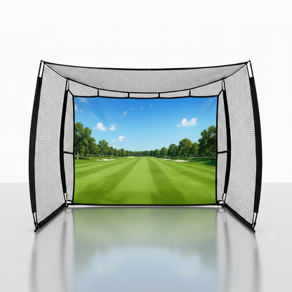 Mobile Golf Simulator Net – 10Ft Compact Practice Net with Steel Frame & Impact Screen – Indoor & Outdoor Golf Training for Backyard, Garage & Home Sim Setup
