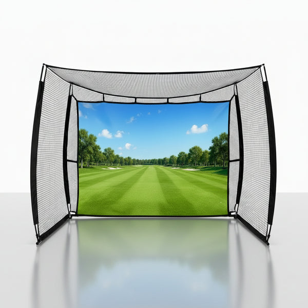 Mobile Golf Simulator Net – 10Ft Compact Practice Net with Steel Frame & Impact Screen – Indoor & Outdoor Golf Training for Backyard, Garage & Home Sim Setup