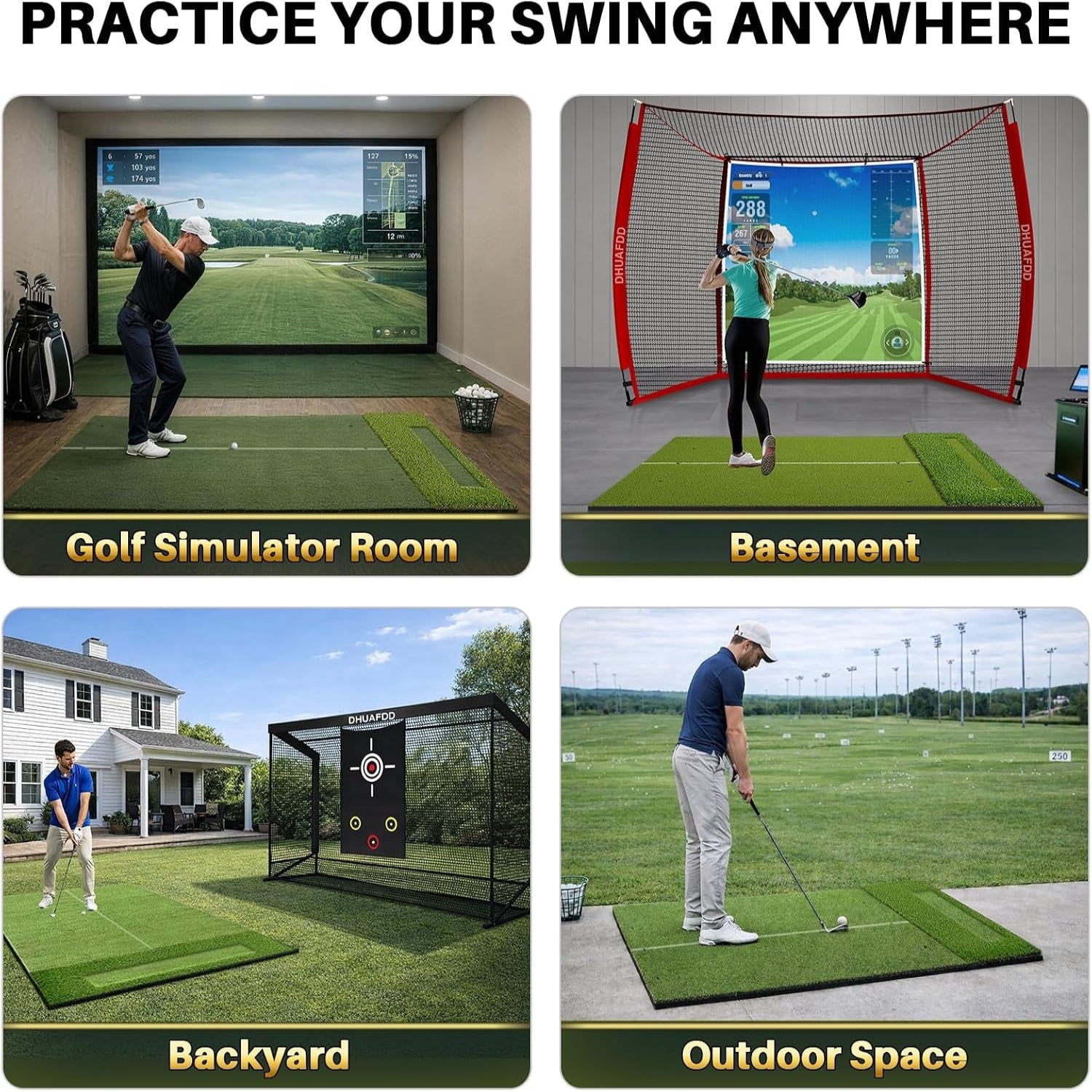 Golf Hitting Mat 6X4Ft with Updated 20Mm EVA Base & 40Mm Golf Turf | Golf Mats Practice Outdoor & Indoor for Golfers of All Levels, Golf Practice Mat with 9 Holes/Tees for Driving Chipping