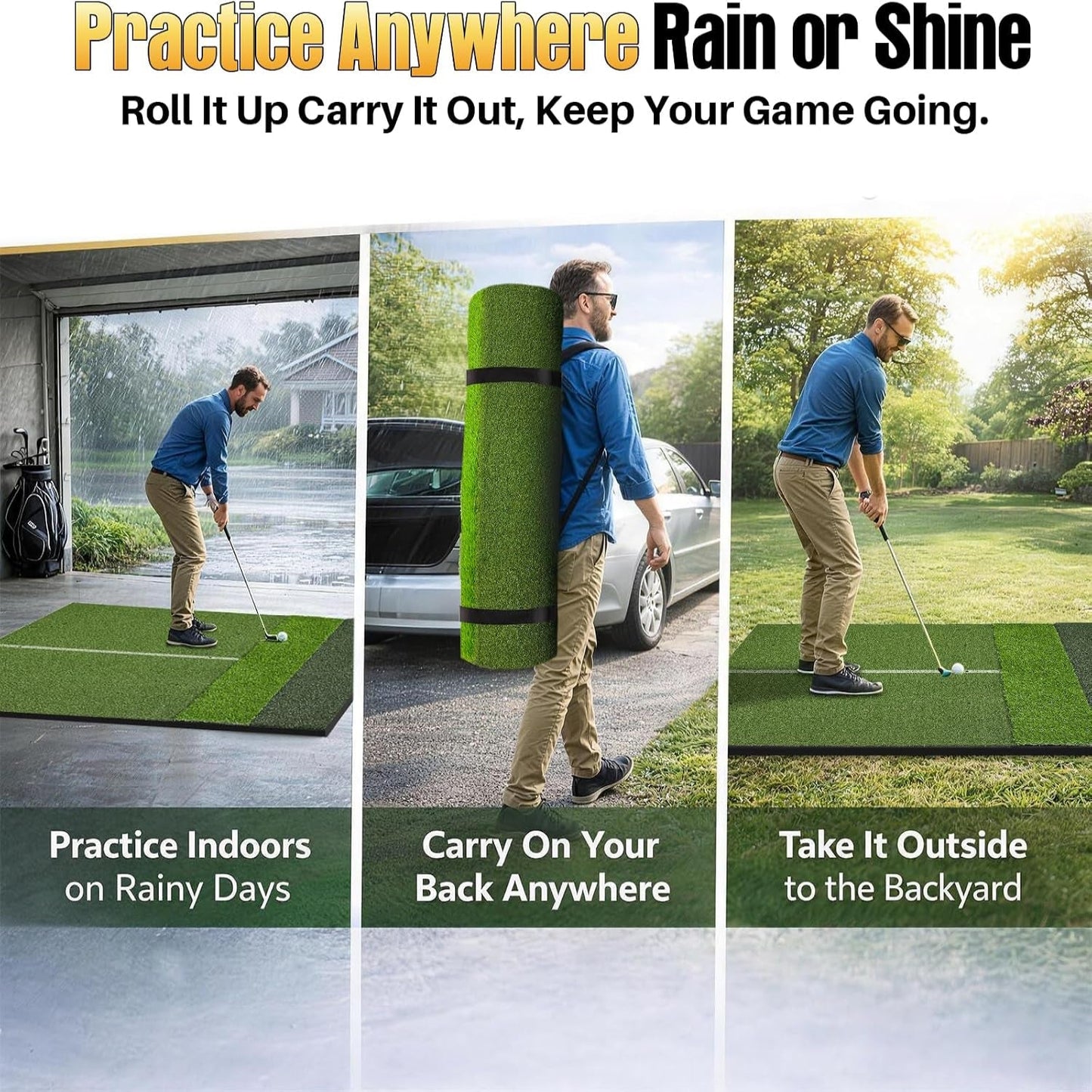 Golf Hitting Mat 6X4Ft Golf Mats Practice Indoor Outdoor with 20Mm EVA Base Golf Practice Mat with 9 Hitting Holes Ideal for All Levels