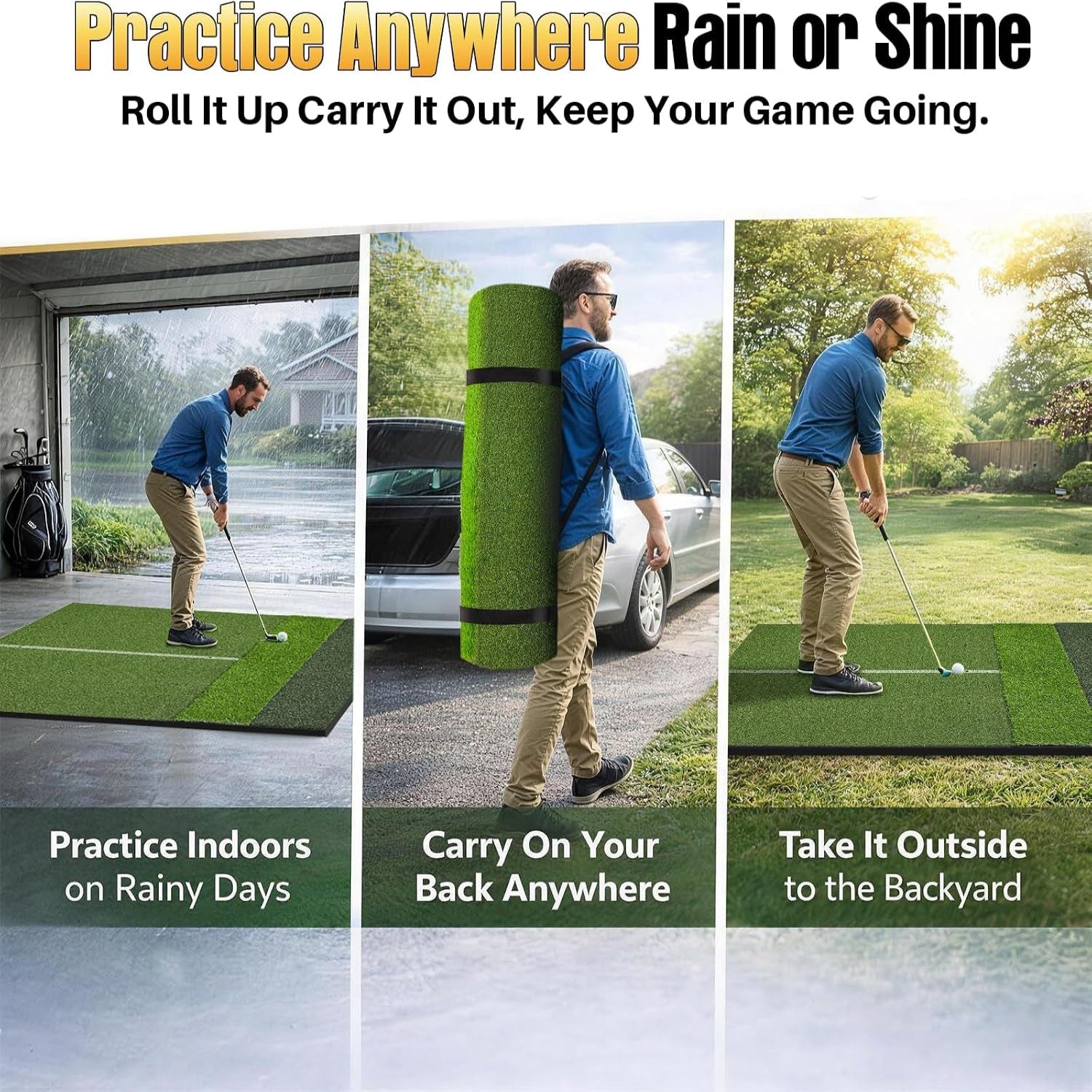 Golf Hitting Mat 6X4Ft Golf Mats Practice Indoor Outdoor with 20Mm EVA Base Golf Practice Mat with 9 Hitting Holes Ideal for All Levels