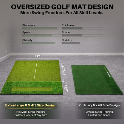 Golf Hitting Mat 6X4Ft with Updated 20Mm EVA Base & 40Mm Golf Turf | Golf Mats Practice Outdoor & Indoor for Golfers of All Levels, Golf Practice Mat with 9 Holes/Tees for Driving Chipping