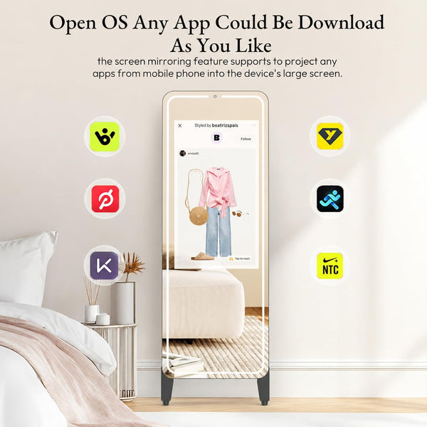 Smart Gym Mirror with 32 Inch FHD Touchscreen, Full-Length Fitness Mirror | 63" Smart Fitness Mirror with Android OS, Voice Control, Ideal for Home Gym, Yoga, Dance and Full-Body Workouts