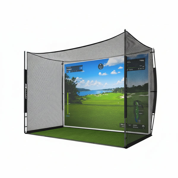 Golf Practice Net 10X8Ft Driving Hitting Net & Simulator Cage | Backyard Outdoor, Indoor Golf Simulator, Real Ball Practice, Impact Screen, Ball Return, Side Barriers, Projection Ready