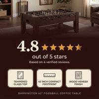 Foosball Coffee Table Built for Game Rooms, 42 Inch Dual Purpose, Tempered Glass Top, Wood Veneer Finish — Results & Stats