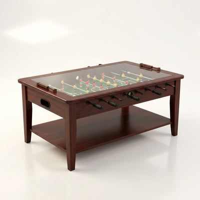 Foosball Coffee Table Built for Game Rooms, 42 Inch Dual Purpose, Tempered Glass Top, Wood Veneer Finish