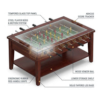 Foosball Coffee Table Built for Game Rooms, 42 Inch Dual Purpose, Tempered Glass Top, Wood Veneer Finish — How It Works