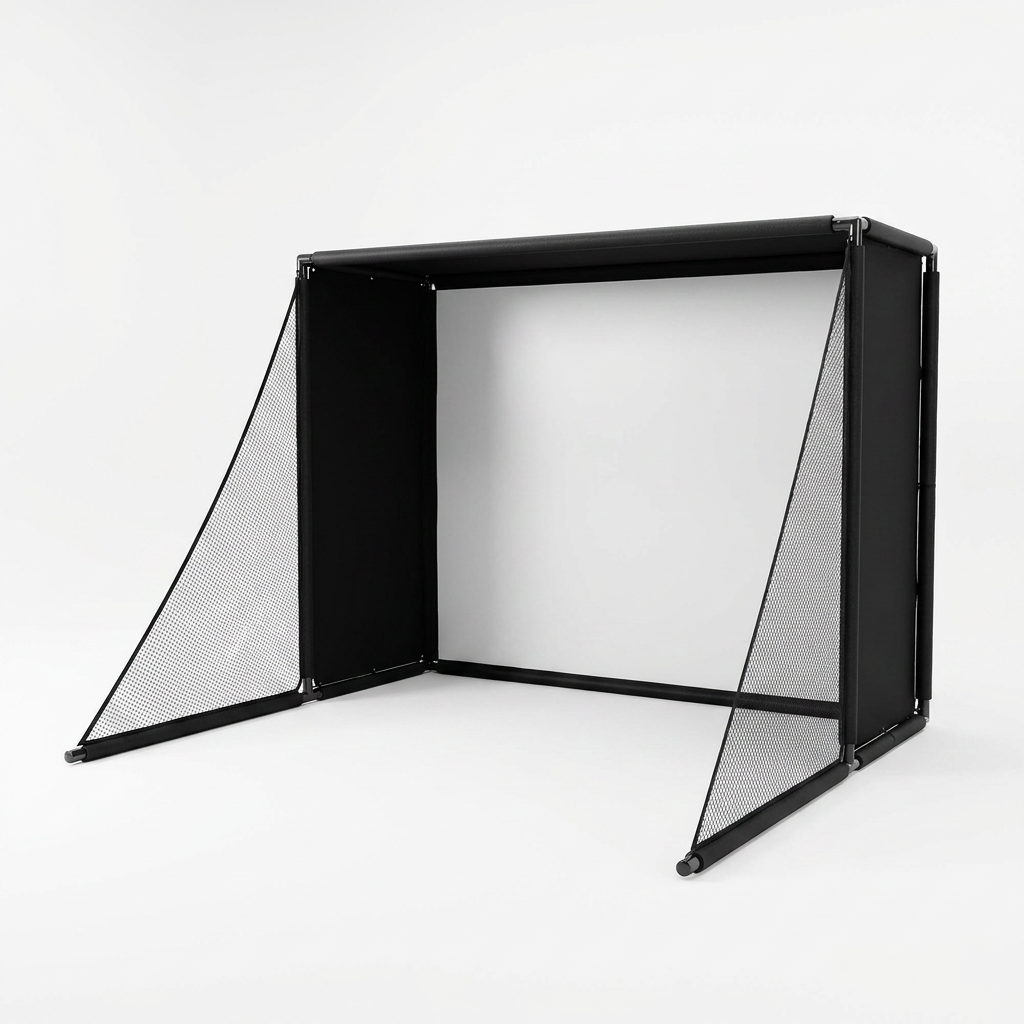 Golf Simulator Enclosure Kit 10 X 8 Ft, 4K-Ready Dual-Layer Projection Impact Screen, Safety Side Netting & Thick Foam Edge Padding for Indoor Home Garage Golf Cage Practice Training — Studio Shot