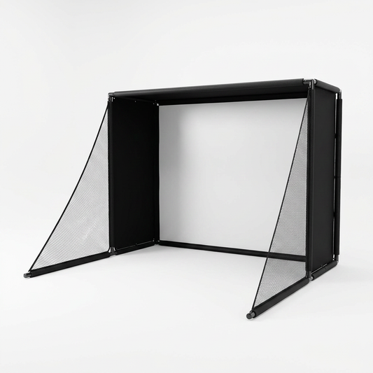 Golf Simulator Enclosure Kit 10 X 8 Ft, 4K-Ready Dual-Layer Projection Impact Screen, Safety Side Netting & Thick Foam Edge Padding for Indoor Home Garage Golf Cage Practice Training — Studio Shot