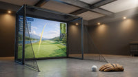 Golf Simulator Enclosure Kit 10 X 8 Ft, 4K-Ready Dual-Layer Projection Impact Screen, Safety Side Netting & Thick Foam Edge Padding for Indoor Home Garage Golf Cage Practice Training — Lifestyle