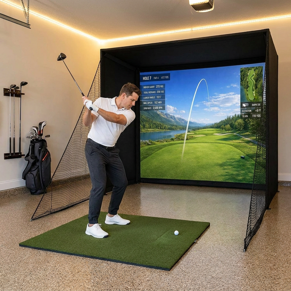 Golf Simulator Enclosure Kit Built for Home Practice, 10x8 Ft, 4K-Ready Impact Screen, Safety Netting