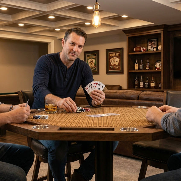 Poker Table Built for Game Nights, 8 Player Capacity, Solid Oak Construction, Speed Cloth Surface