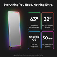 Smart Gym Mirror for Home Workouts, 32" HD Touchscreen with Android OS, 63" Full-Length Mirror, No Subscription Required, Fitness App Support, Voice Control & Music Sync LED Light Strip — Results & Stats