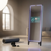 Smart Gym Mirror for Home Workouts, 32" HD Touchscreen with Android OS, 63" Full-Length Mirror, No Subscription Required, Fitness App Support, Voice Control & Music Sync LED Light Strip — Studio Shot