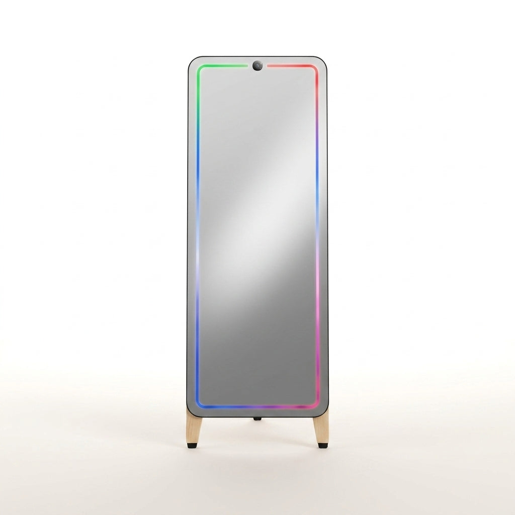 Smart Gym Mirror for Home Workouts, 32" HD Touchscreen with Android OS, 63" Full-Length Mirror, No Subscription Required, Fitness App Support, Voice Control & Music Sync LED Light Strip — Studio Shot