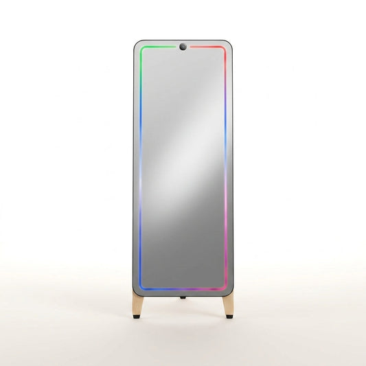 Smart Gym Mirror for Home Workouts, 32" HD Touchscreen with Android OS, 63" Full-Length Mirror, No Subscription Required, Fitness App Support, Voice Control & Music Sync LED Light Strip — Studio Shot