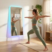 Smart Gym Mirror for Home Workouts, 32" HD Touchscreen with Android OS, 63" Full-Length Mirror, No Subscription Required, Fitness App Support, Voice Control & Music Sync LED Light Strip — Lifestyle