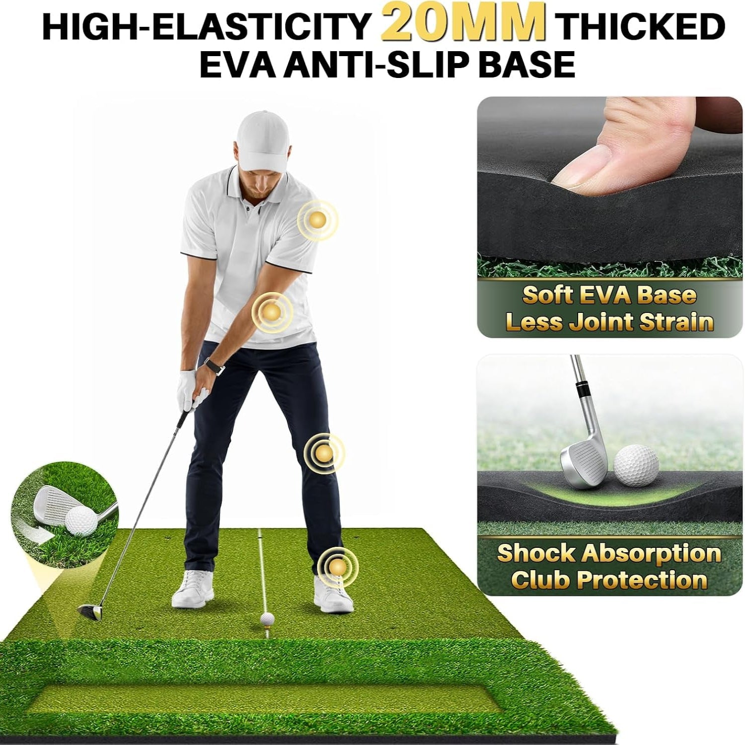 Golf Hitting Mat 6X4Ft with Updated 20Mm EVA Base & 40Mm Golf Turf | Golf Mats Practice Outdoor & Indoor for Golfers of All Levels, Golf Practice Mat with 9 Holes/Tees for Driving Chipping