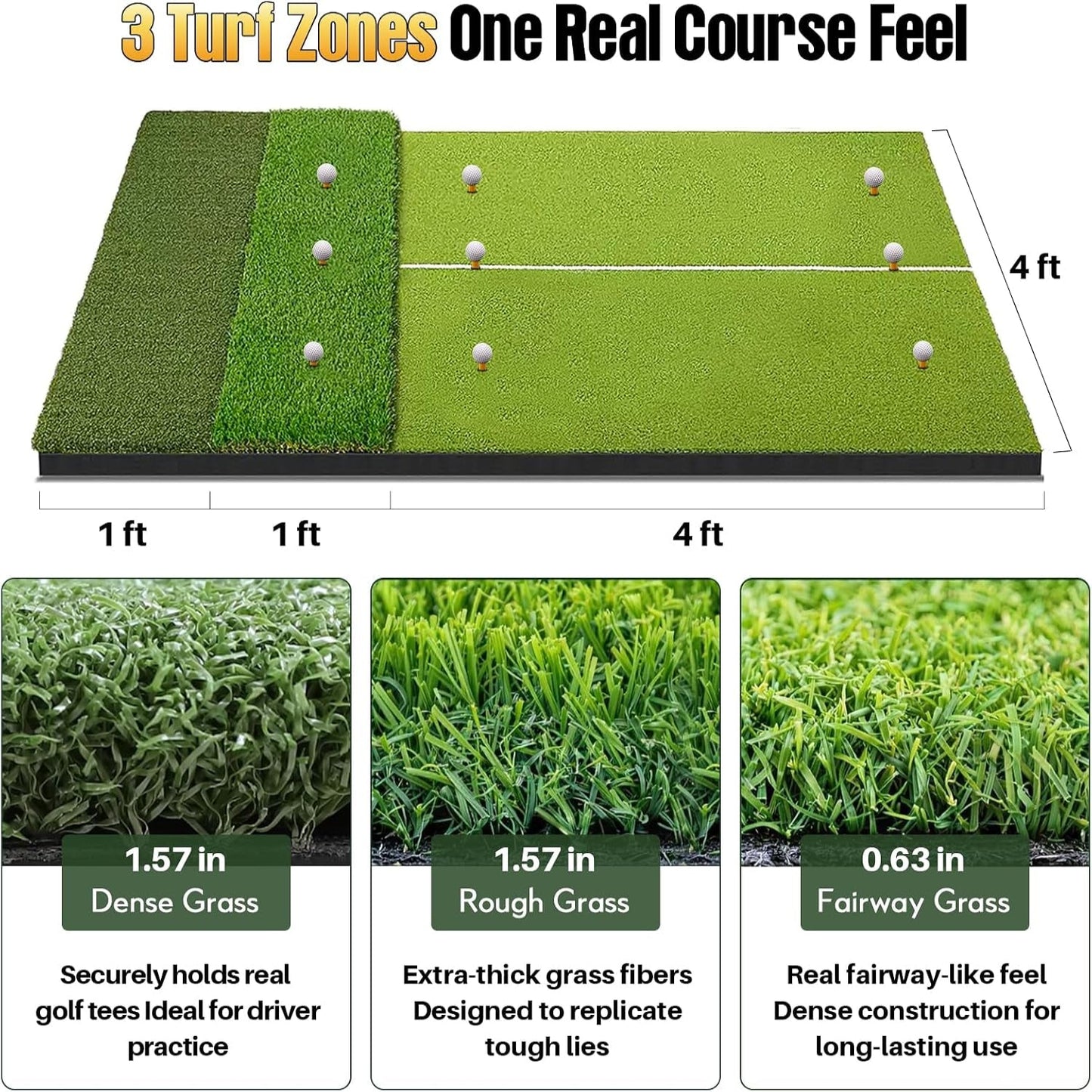 Golf Hitting Mat 6X4Ft Golf Mats Practice Indoor Outdoor with 20Mm EVA Base Golf Practice Mat with 9 Hitting Holes Ideal for All Levels