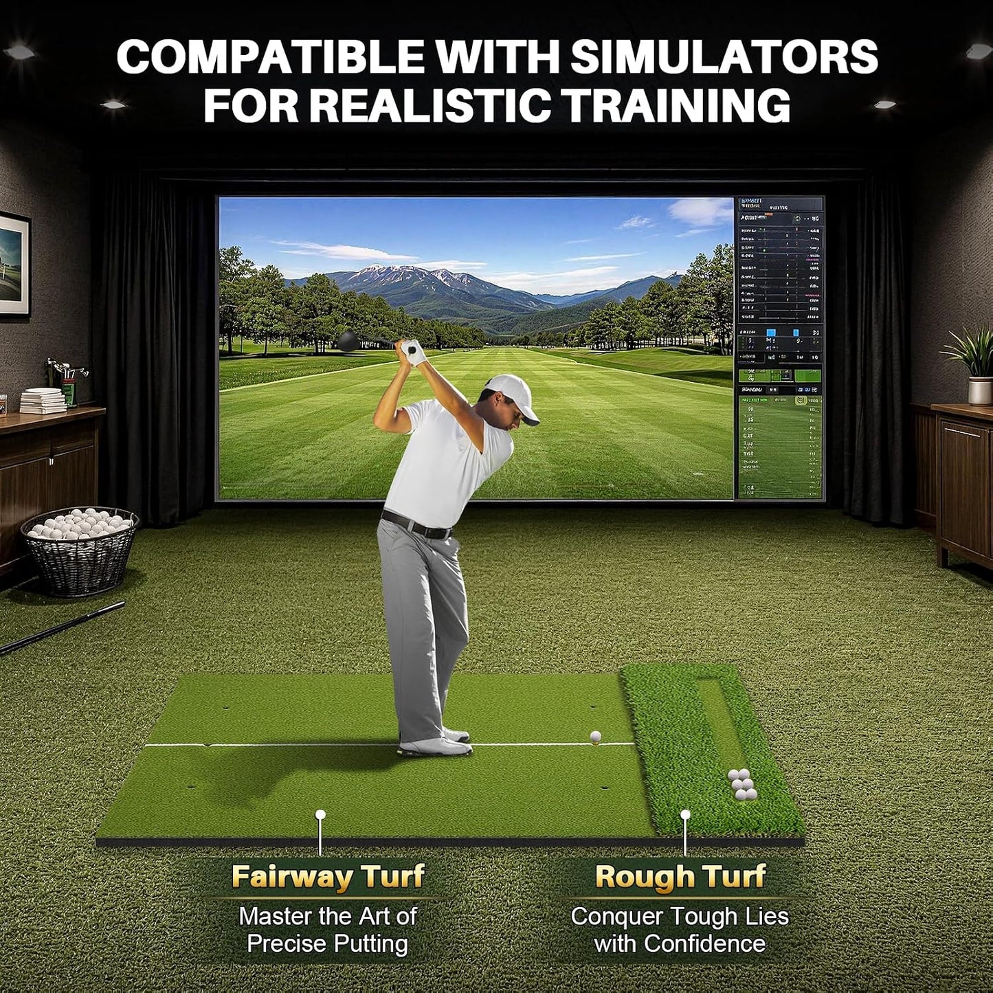 Golf Hitting Mat 6X4Ft with Updated 20Mm EVA Base & 40Mm Golf Turf | Golf Mats Practice Outdoor & Indoor for Golfers of All Levels, Golf Practice Mat with 9 Holes/Tees for Driving Chipping