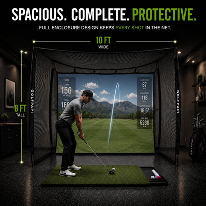 Mobile Golf Simulator Net – 10Ft Compact Practice Net with Steel Frame & Impact Screen – Indoor & Outdoor Golf Training for Backyard, Garage & Home Sim Setup